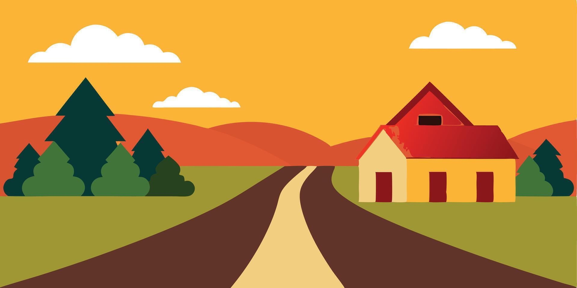 An illustration of a road and a house vector