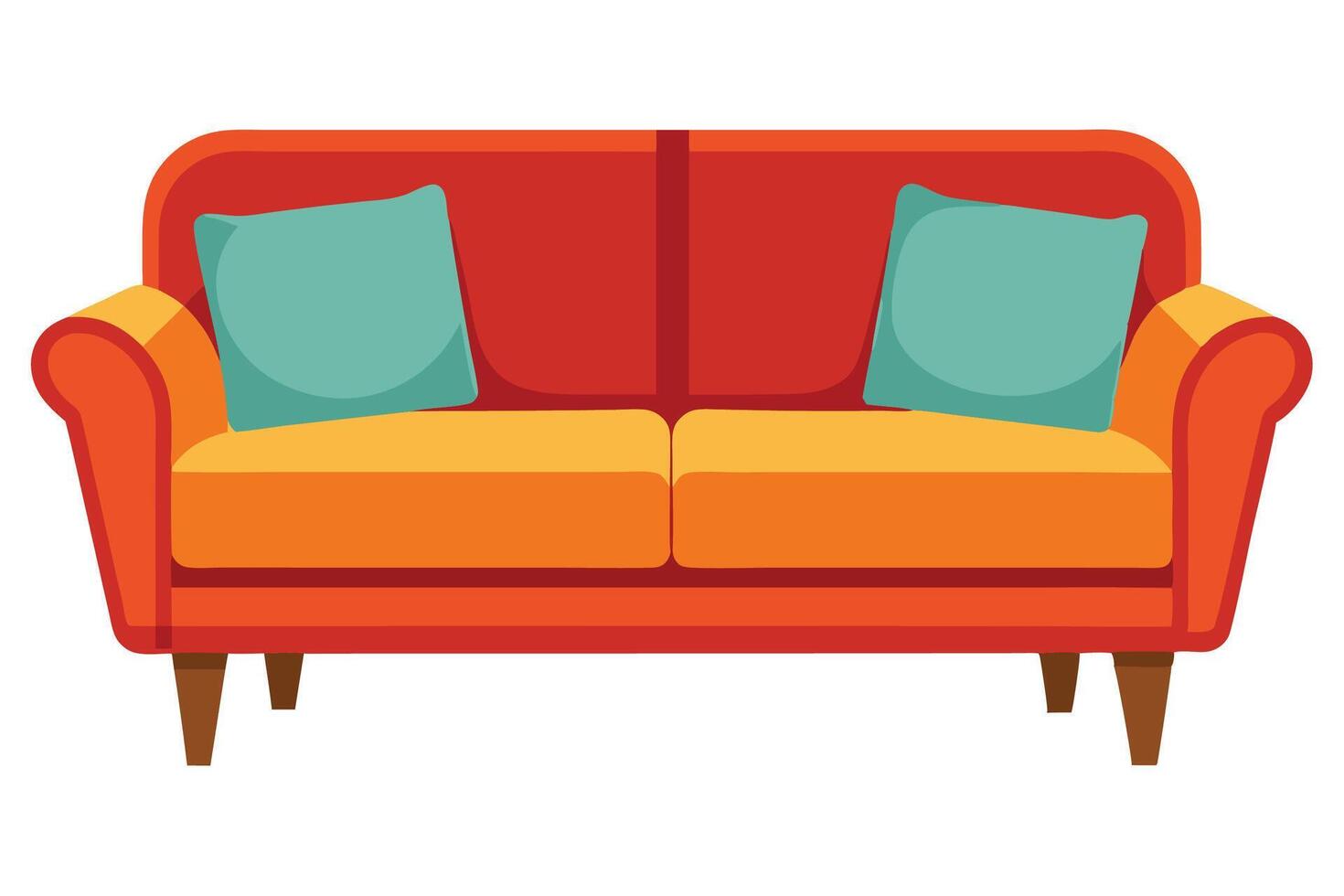 An orange couch with blue pillows vector