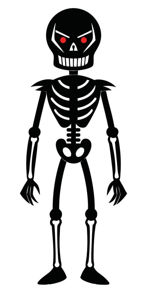 A cartoon skeleton with red eyes vector