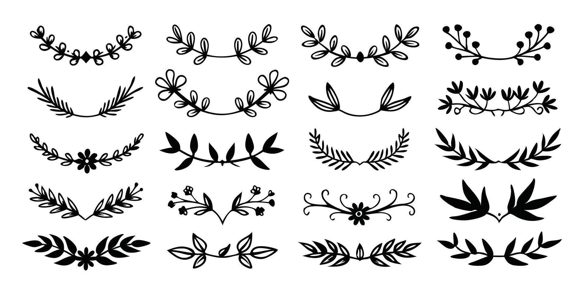 A set of black and white floral wreaths vector