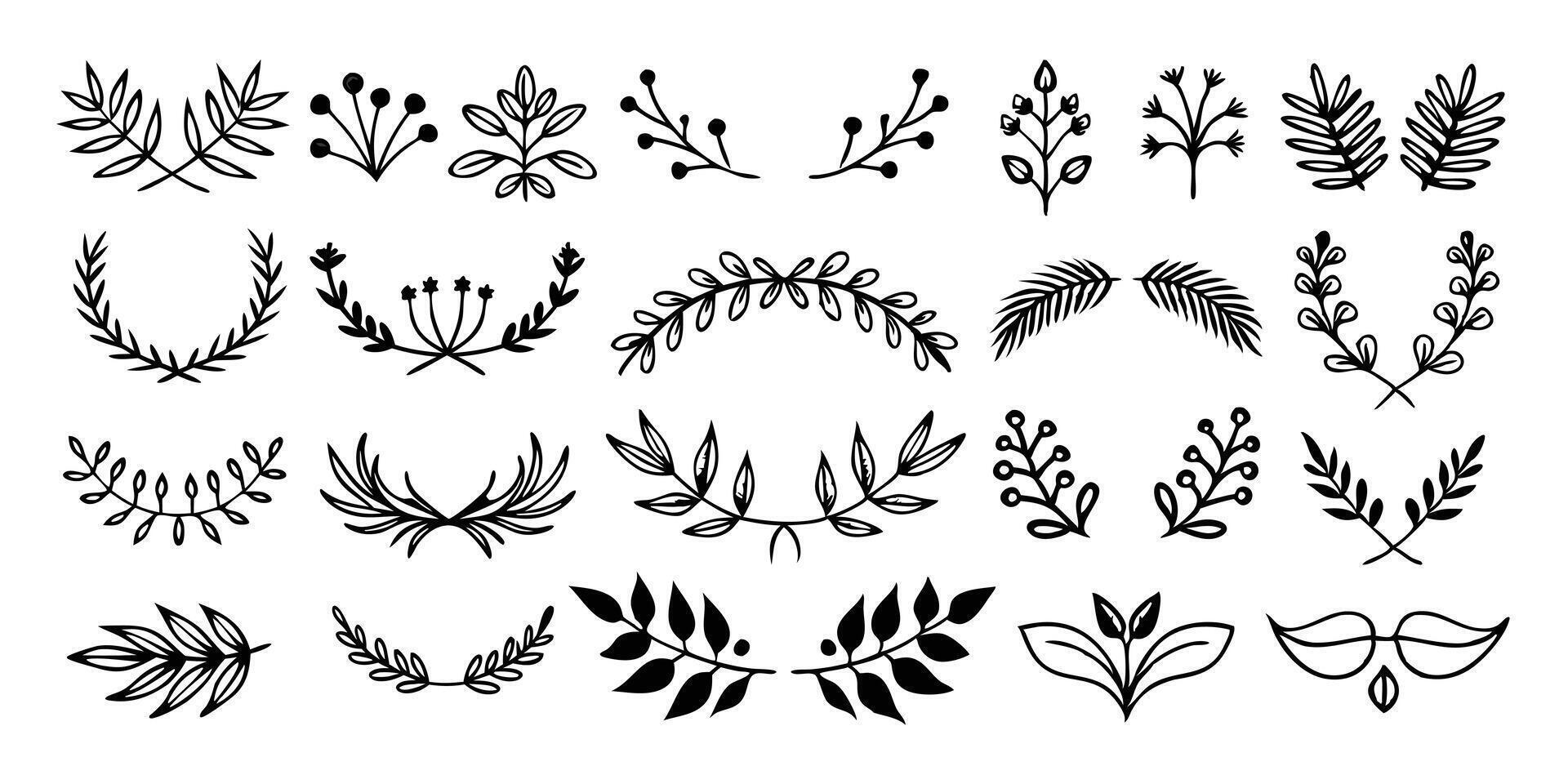 A set of black and white floral designs vector