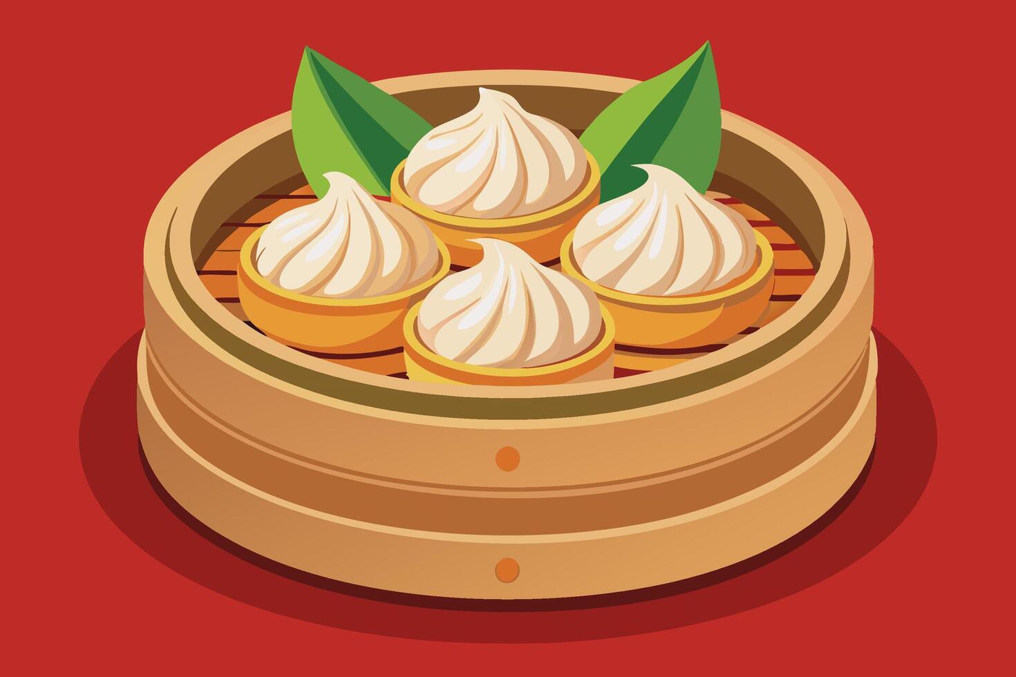 Dumplings in a bamboo steamer on a red background vector