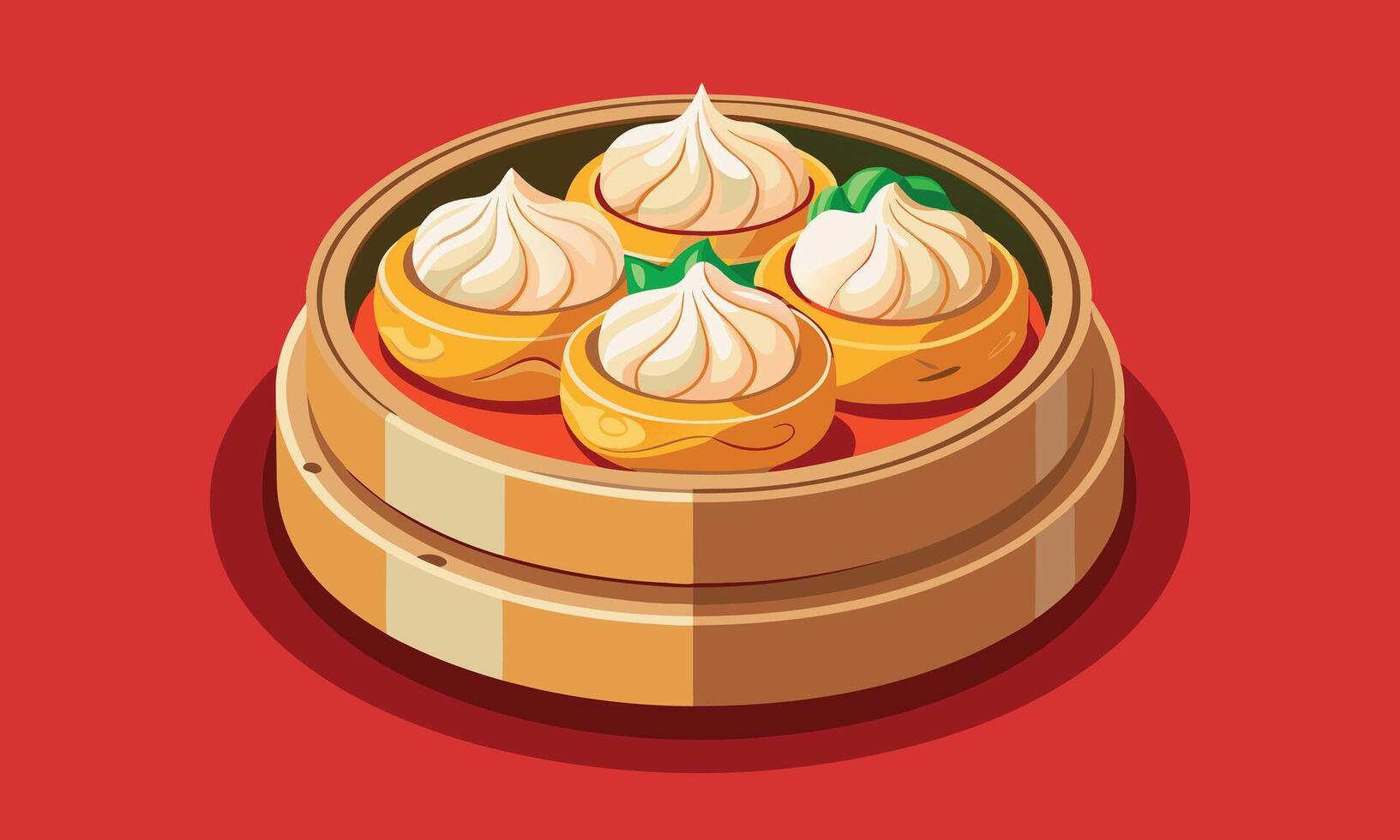An illustration of a chinese dumpling in a wooden box vector