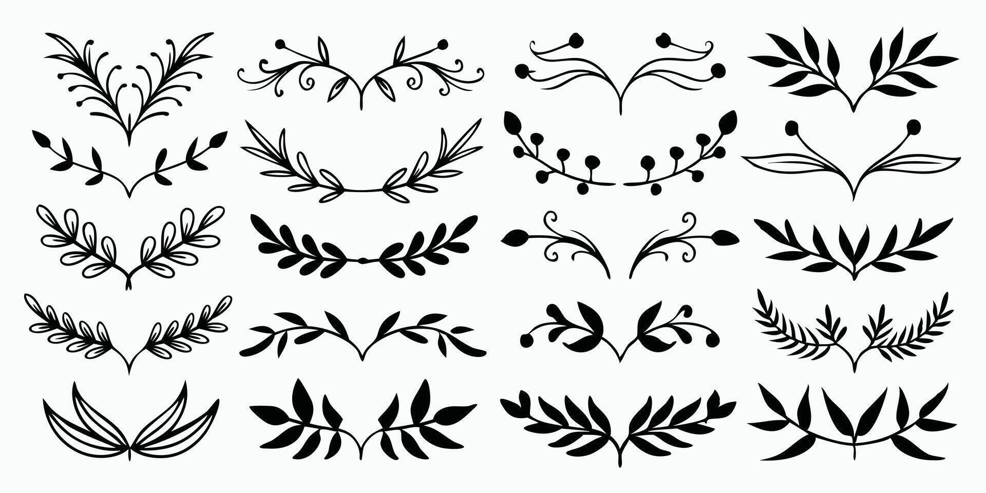 A set of black and white floral designs vector