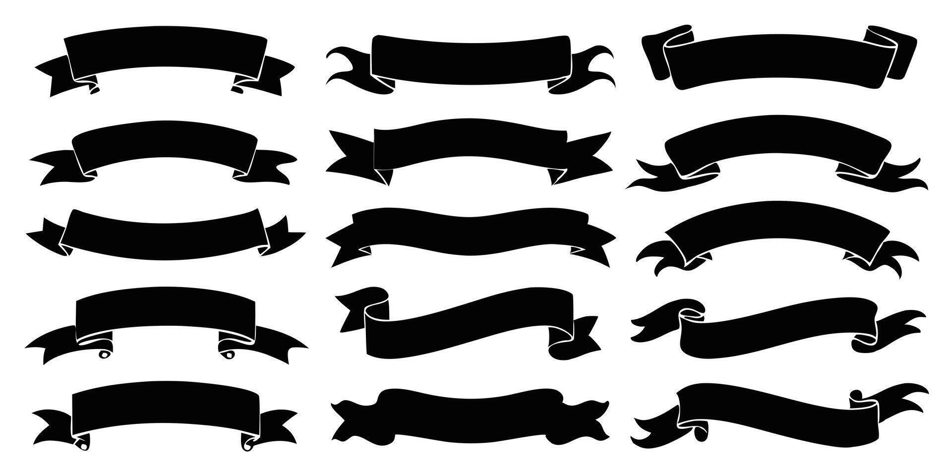 Black ribbons and banners set vector