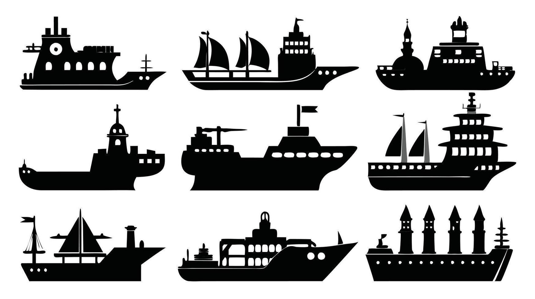 Silhouettes of ships and ships vector