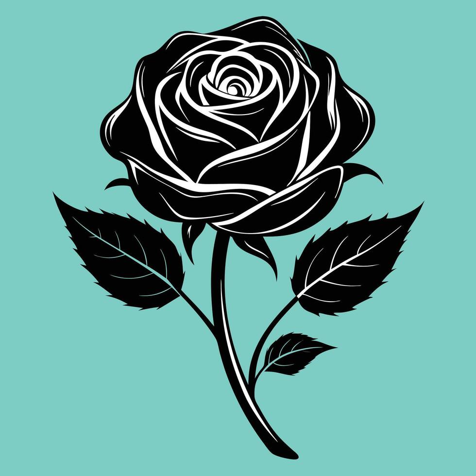 Black rose with leaves on a blue background vector