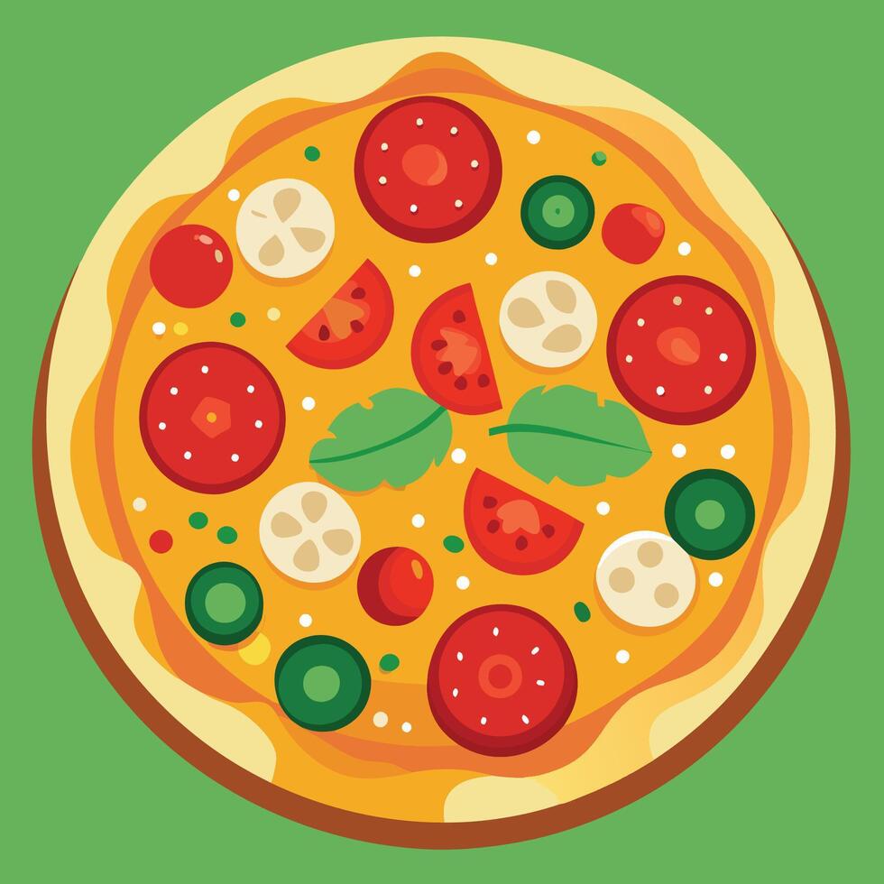 A pizza with tomatoes, peppers and other vegetables vector