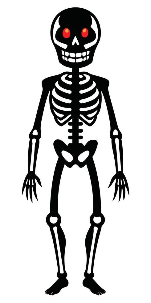 A cartoon skeleton with red eyes standing on a white background vector