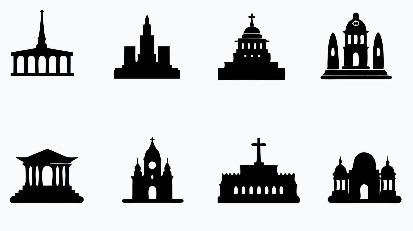 A set of black and white silhouettes of buildings vector