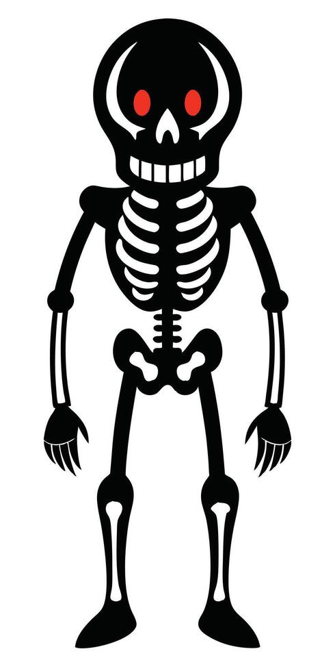 A cartoon skeleton with red eyes vector