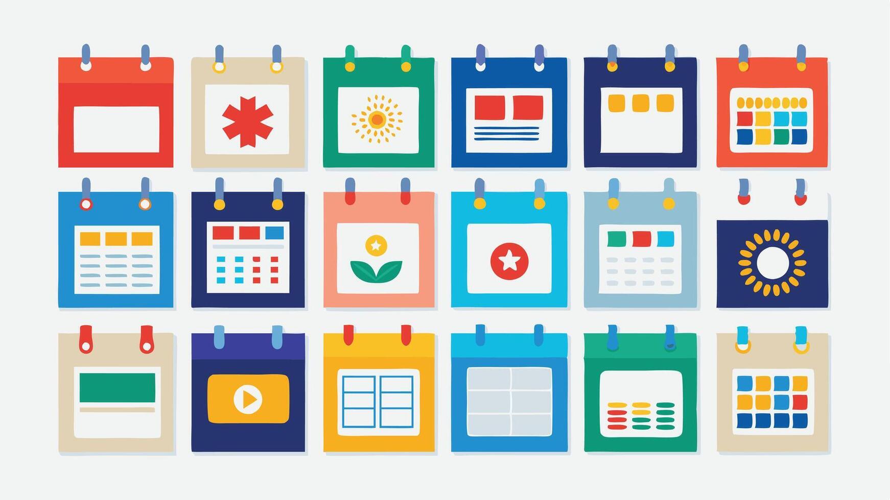 A set of colorful paper calendars with different icons vector