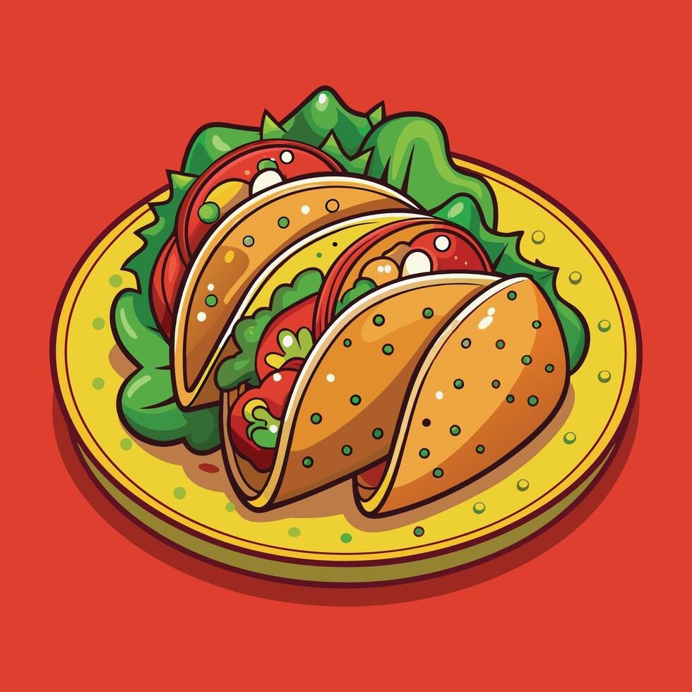 Cartoon illustration of two tacos on a plate vector