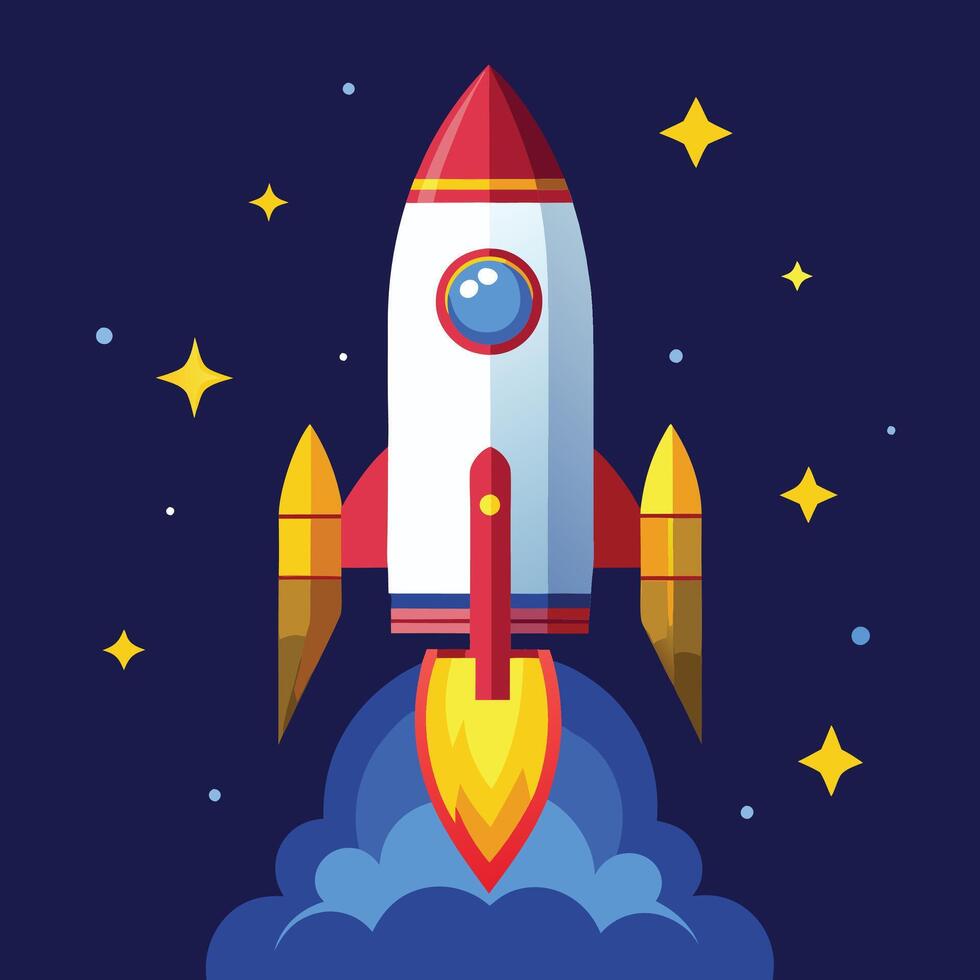 A rocket ship flying through the night sky vector