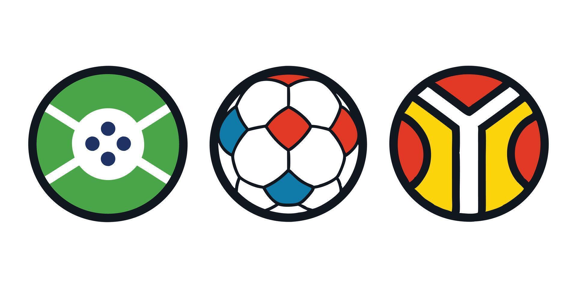 Four different colored soccer balls and a soccer ball vector