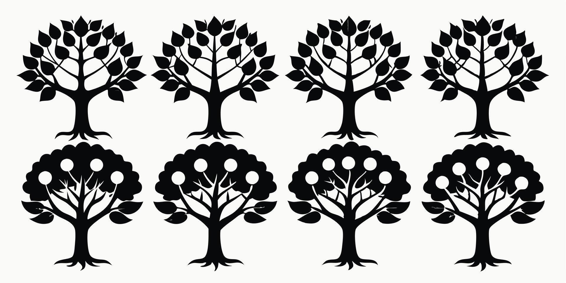 A set of six trees with leaves and branches vector