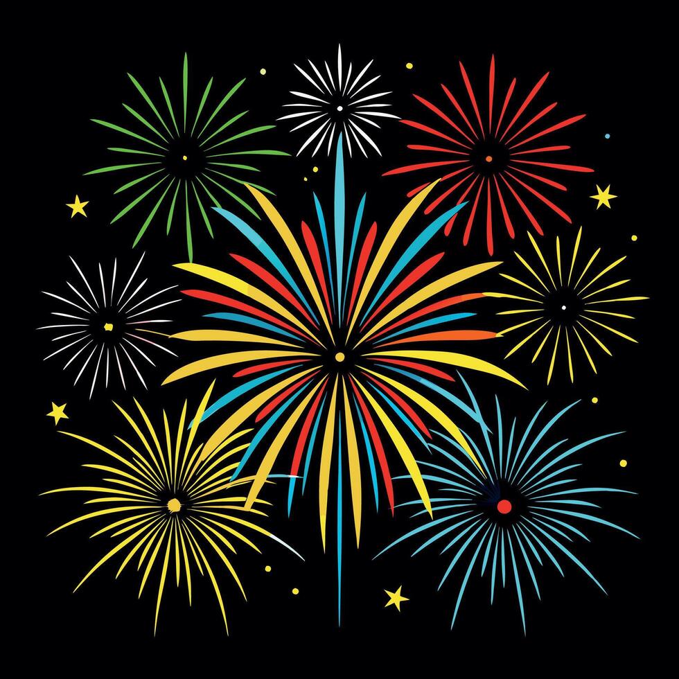 Colorful fireworks on black background vector
