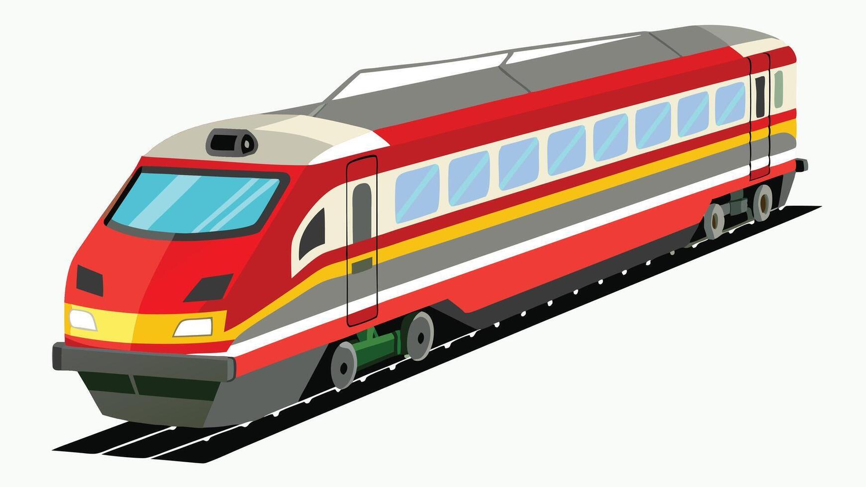 A red and yellow train is on the tracks vector