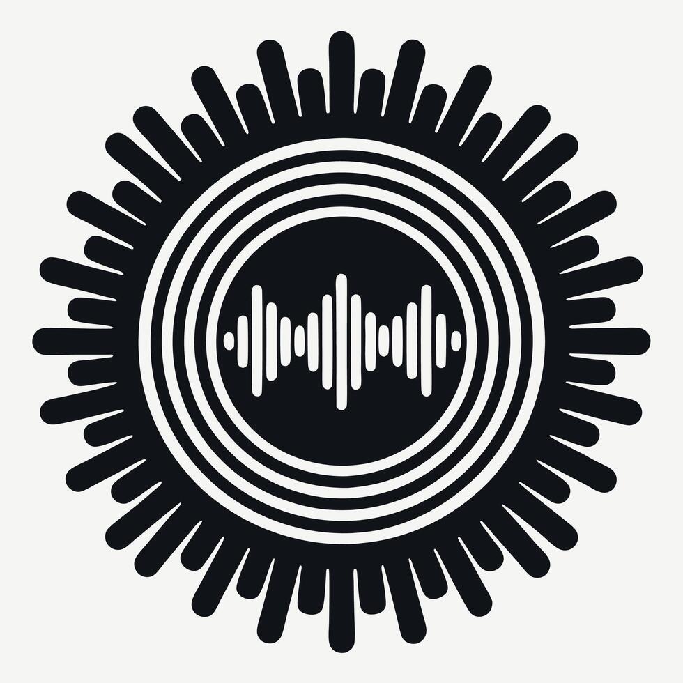 A black and white logo with a sound wave vector