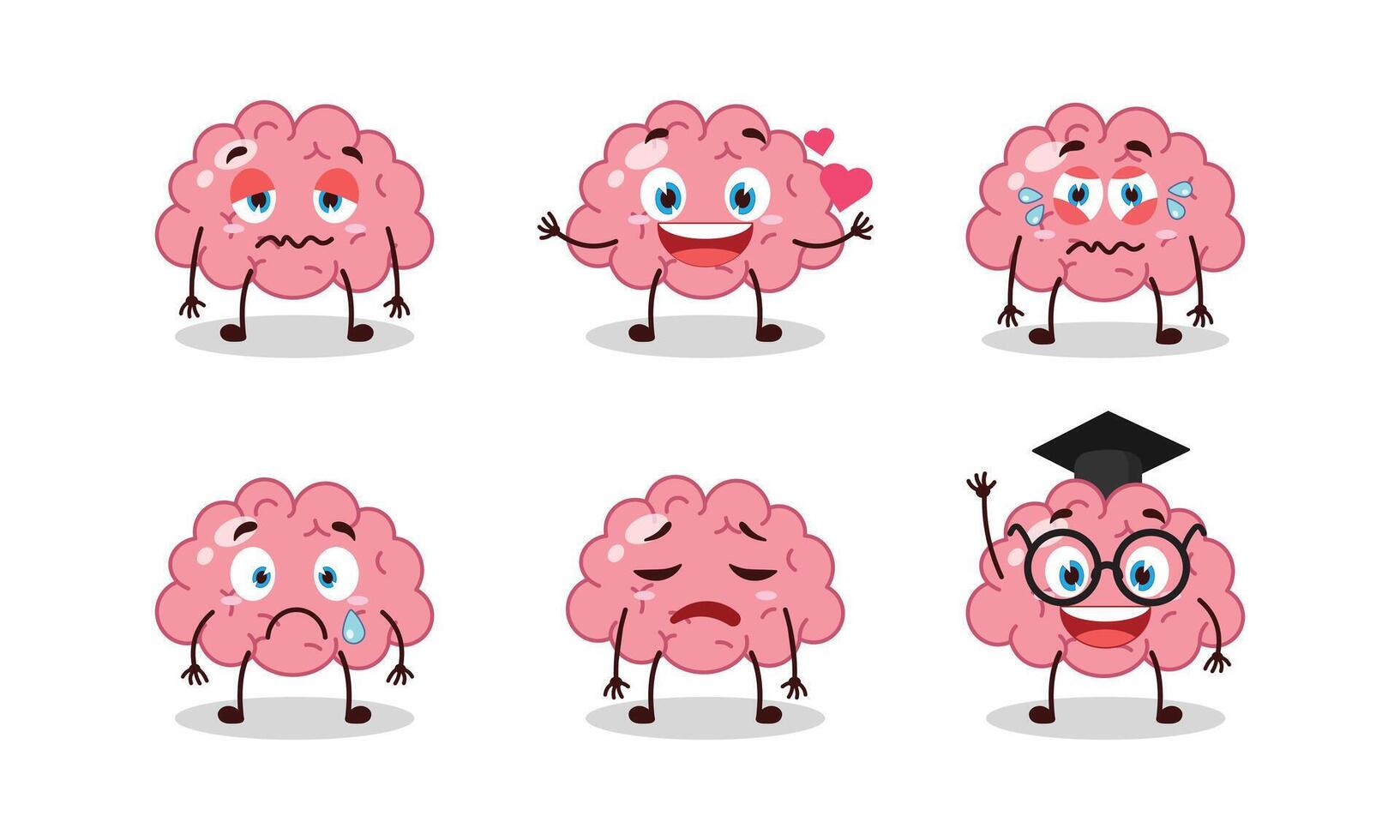 funny brain cartoon character with different pose activity illustration vector