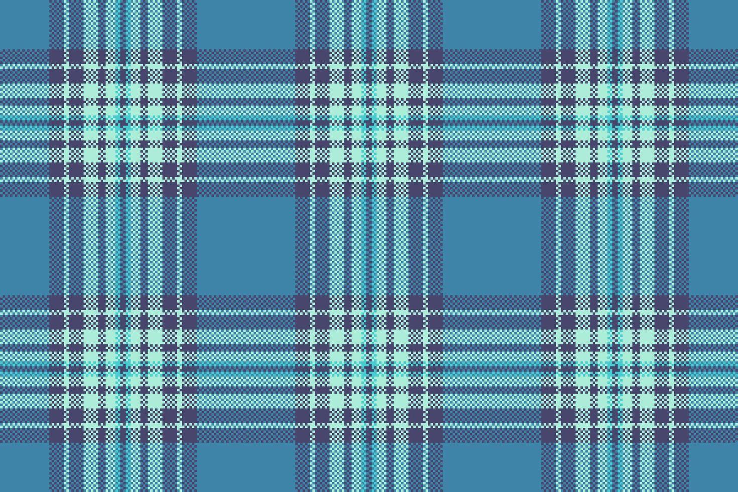 Harvest seamless check tartan, curve pattern texture. Retro background plaid fabric textile in cyan and indigo colors. vector