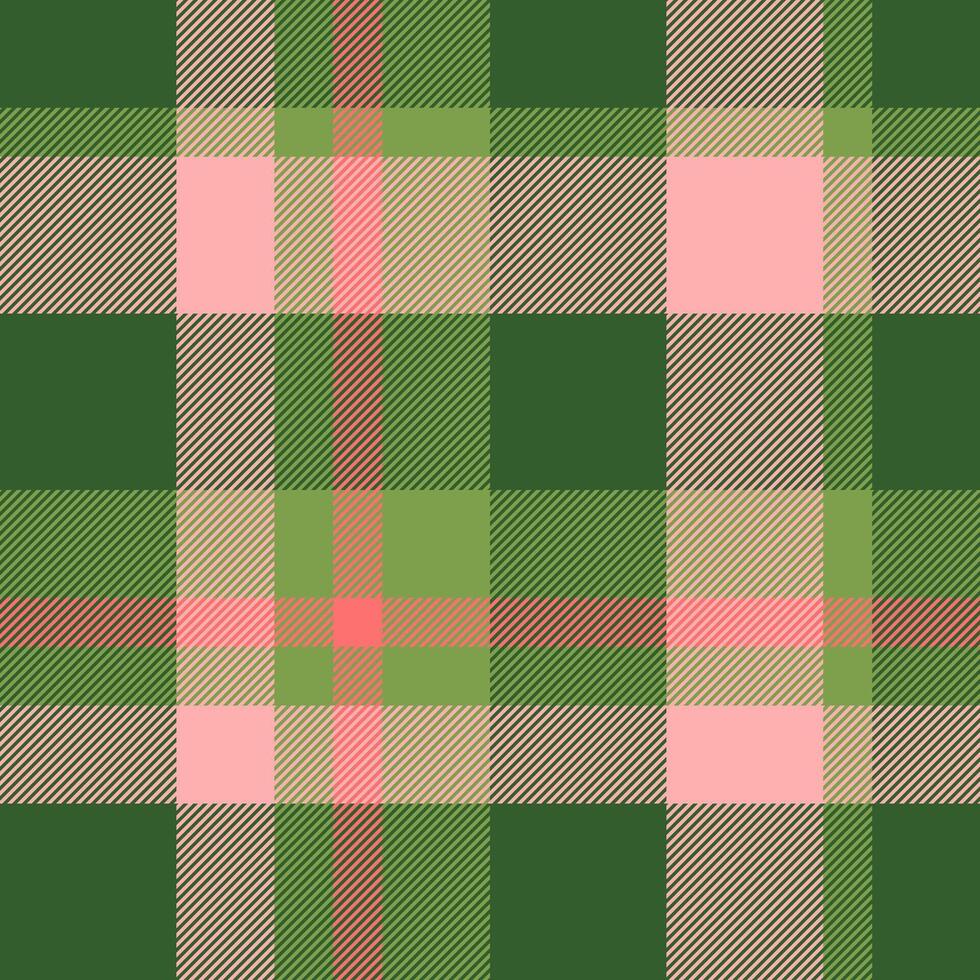 Christmas card tartan plaid fabric, finish seamless textile background. Pretty texture check pattern in green and red colors. vector