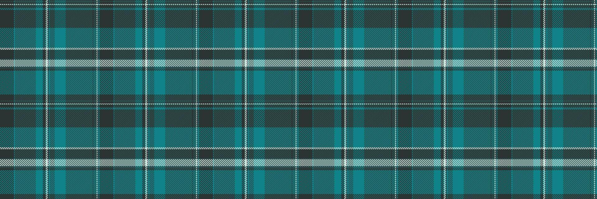 Aged tartan texture plaid, symmetry textile seamless pattern. Inspiration background check fabric in dark slate gray and cyan colors. vector