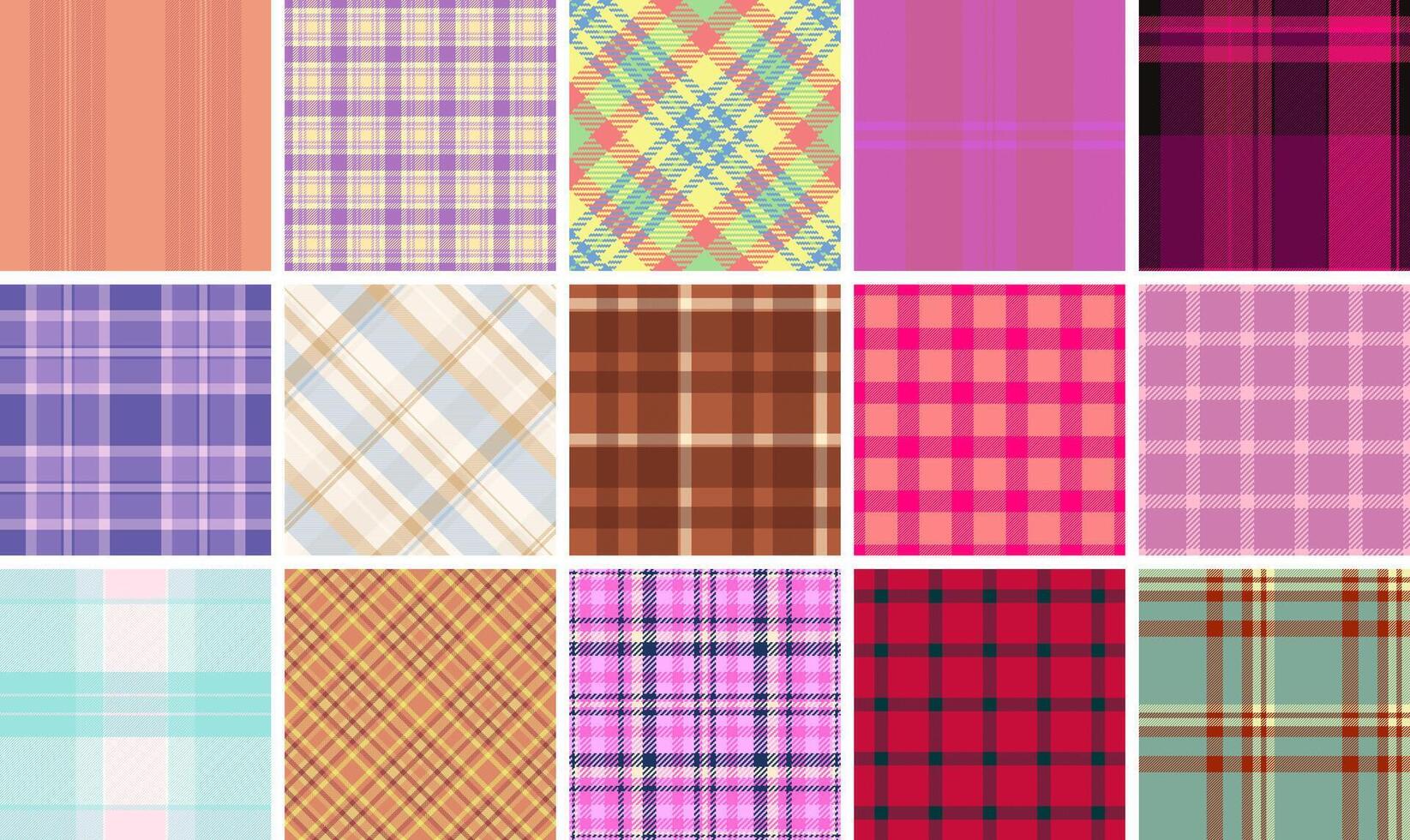 Checkered plaid patterns in a colorful collection, great for textile, wallpaper, or shirt designs with a classic Scottish feel. vector