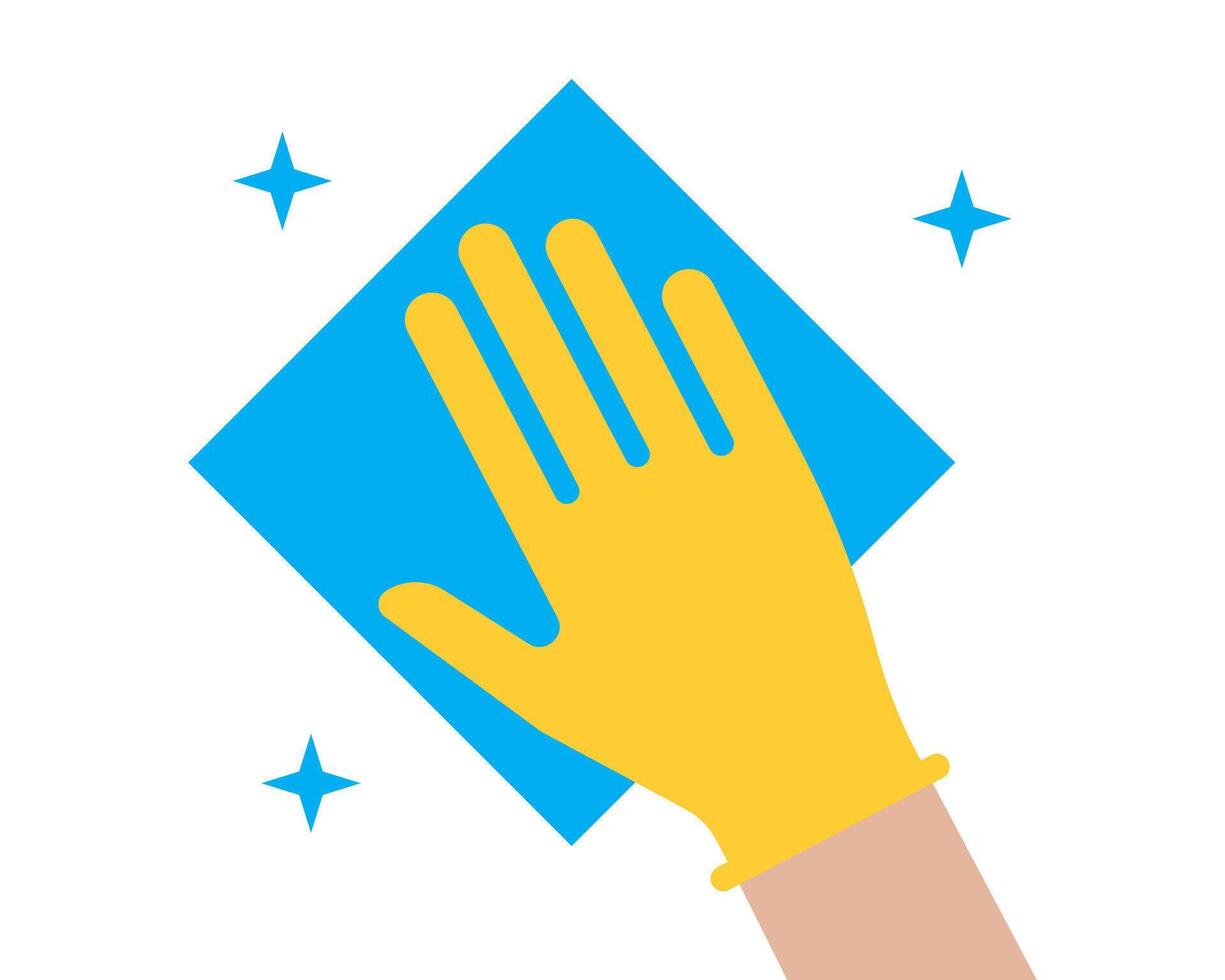 Hand in glove wipes dust with a napkin icon. illustration. vector