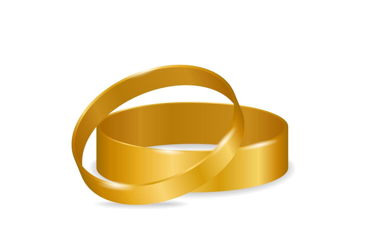 Gold wedding rings illustration. Jewelry glow ring, romance and love symbol vector