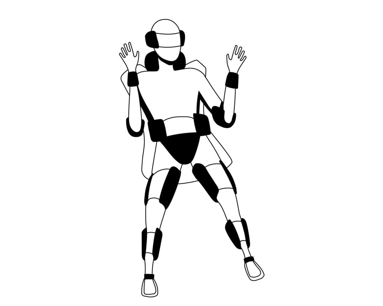 Future technology man in virtual reality glasses. Black and white illustration. vector