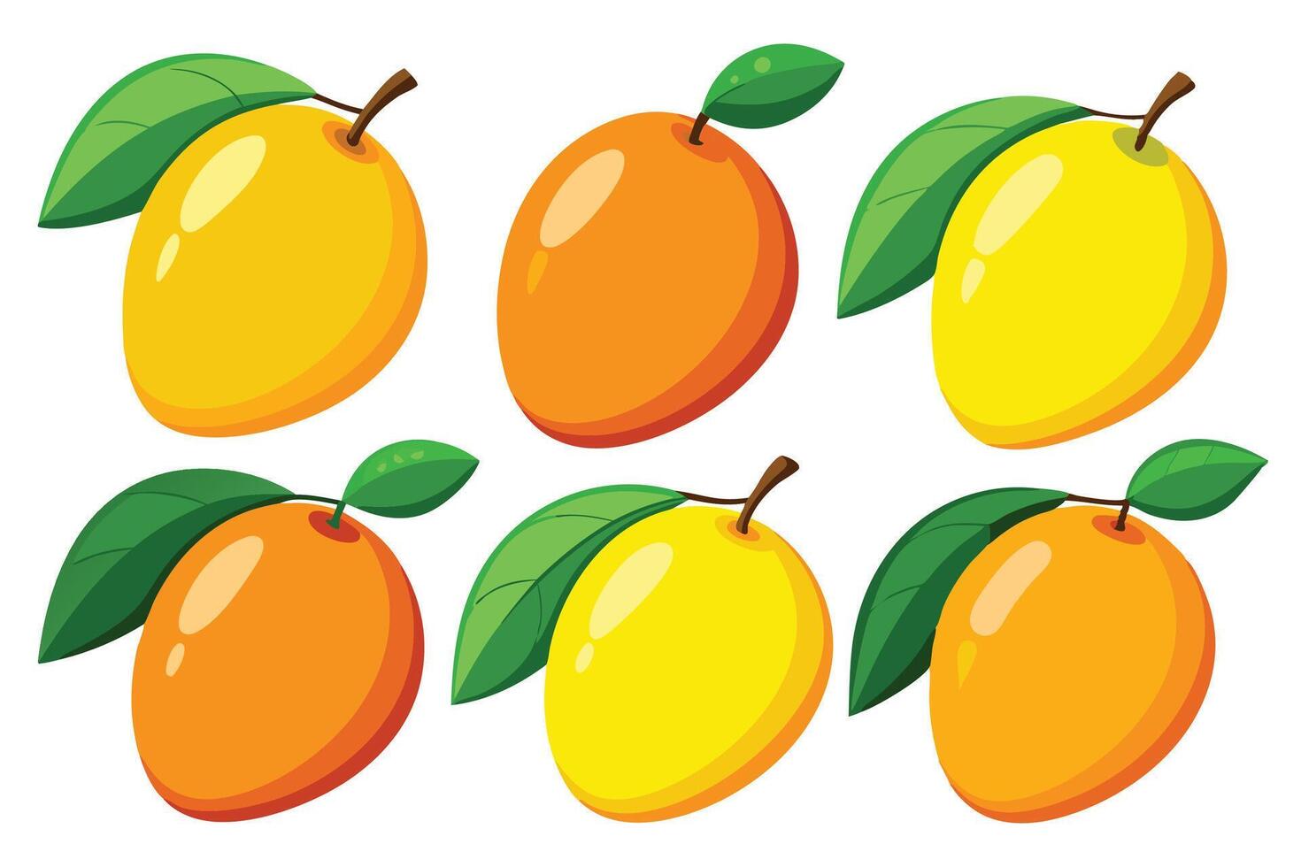 A set of six mangoes with leaves vector