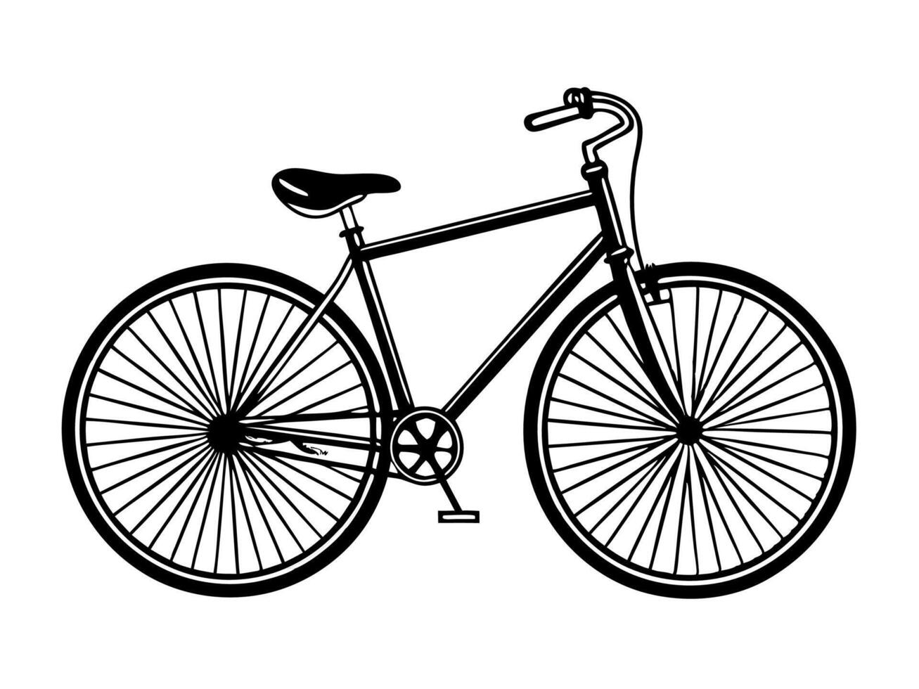 A black and white illustration of a bicycle vector