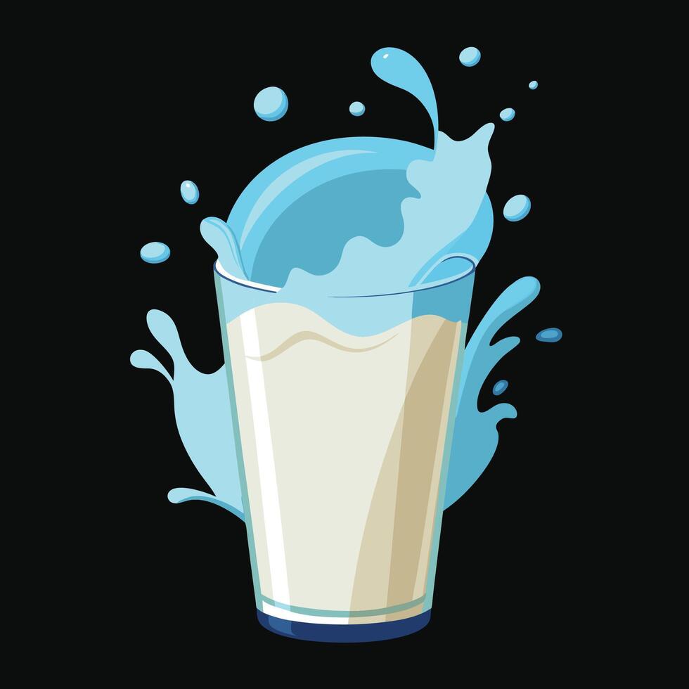 A glass of milk with splash on a black background vector