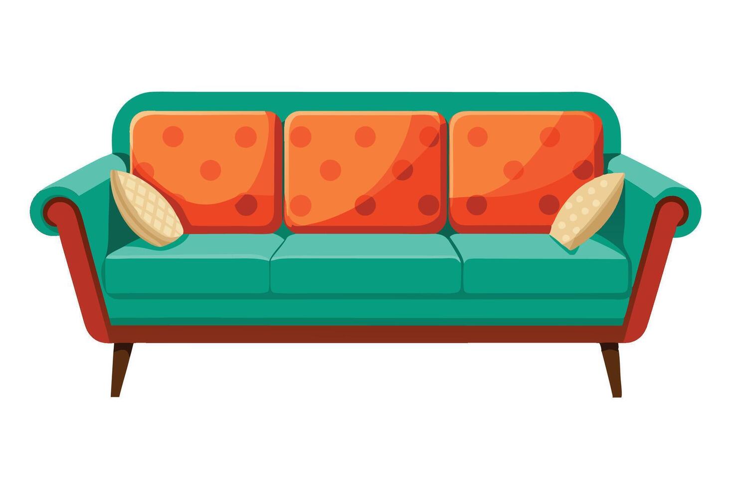 Retro sofa with orange and green cushions illustration vector