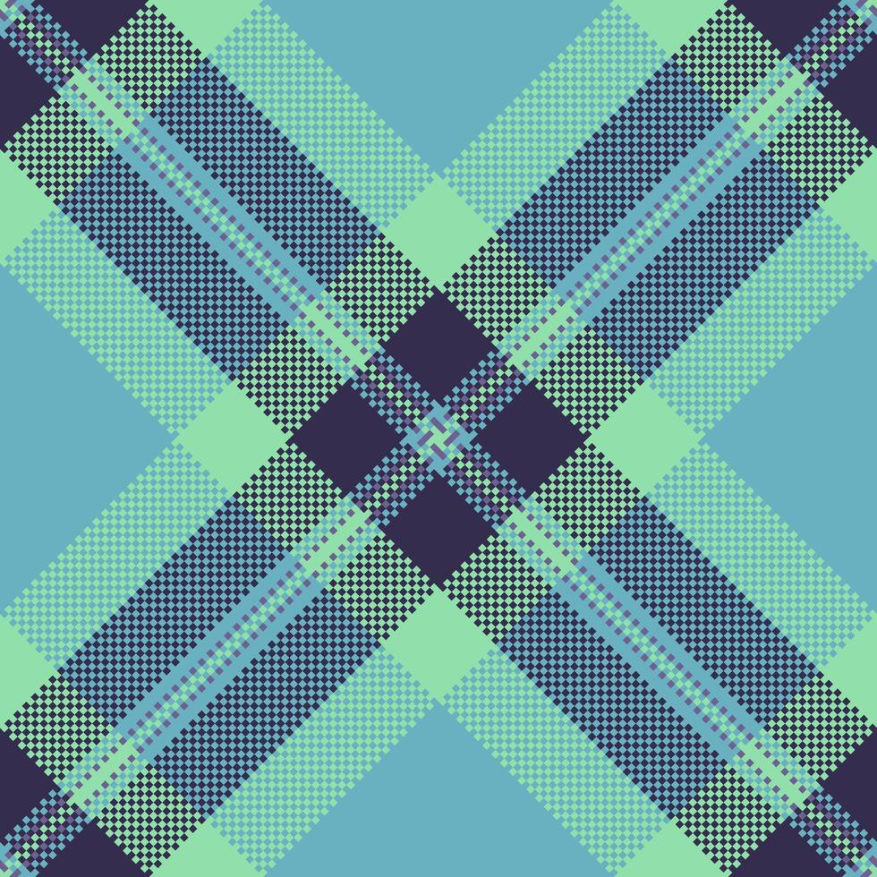 Give textile pattern tartan, tattersall background check fabric. Girl plaid texture seamless in cyan and indigo colors. vector