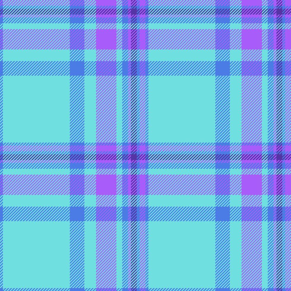 Floor plaid texture, duvet cover fabric check textile. Menswear tartan background pattern seamless in teal and violet colors. vector