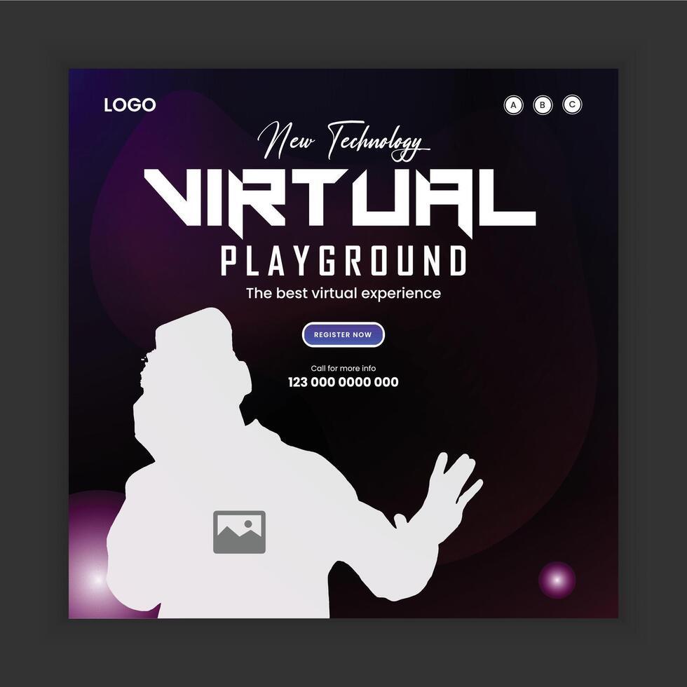 Social media post banner design template for virtual reality or VR web posts and technology device marketing or advertising vector