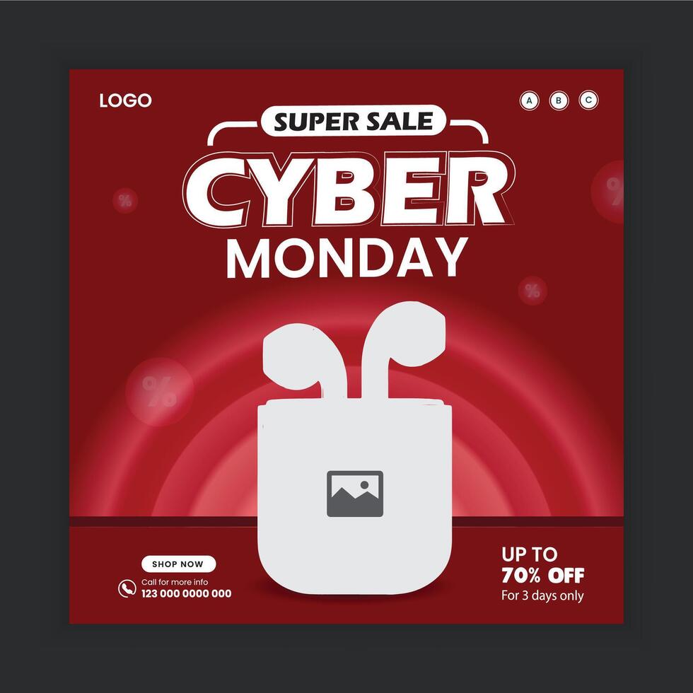 Cyber monday sale social media post design , super sale web banner design template vector