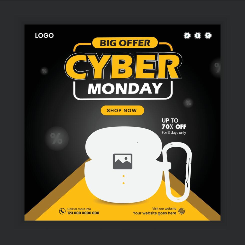Cyber Monday offers banner design, big discount banner design for social media post template vector