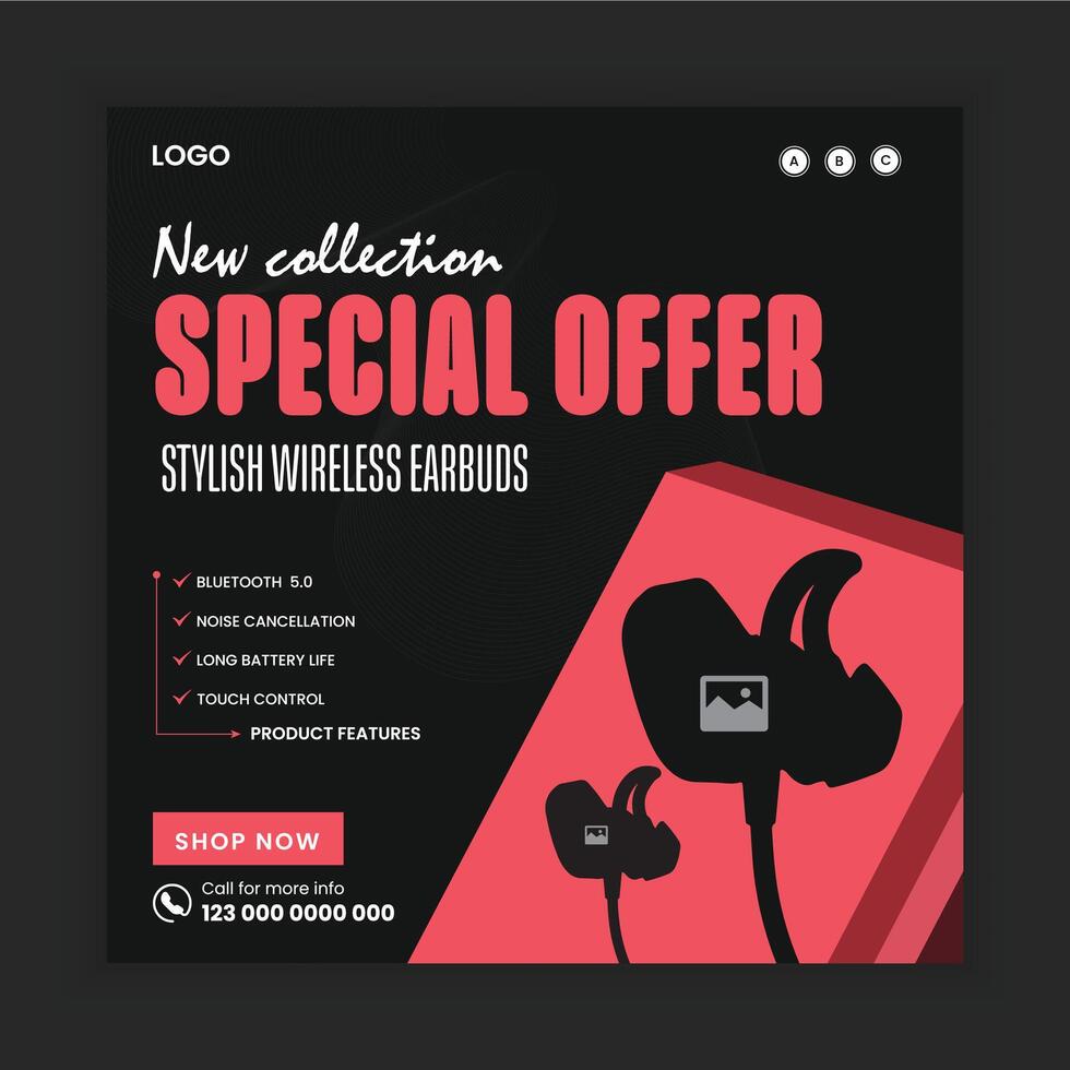 Modern and stylish Earbuds headphone sale social media post or web banner template vector