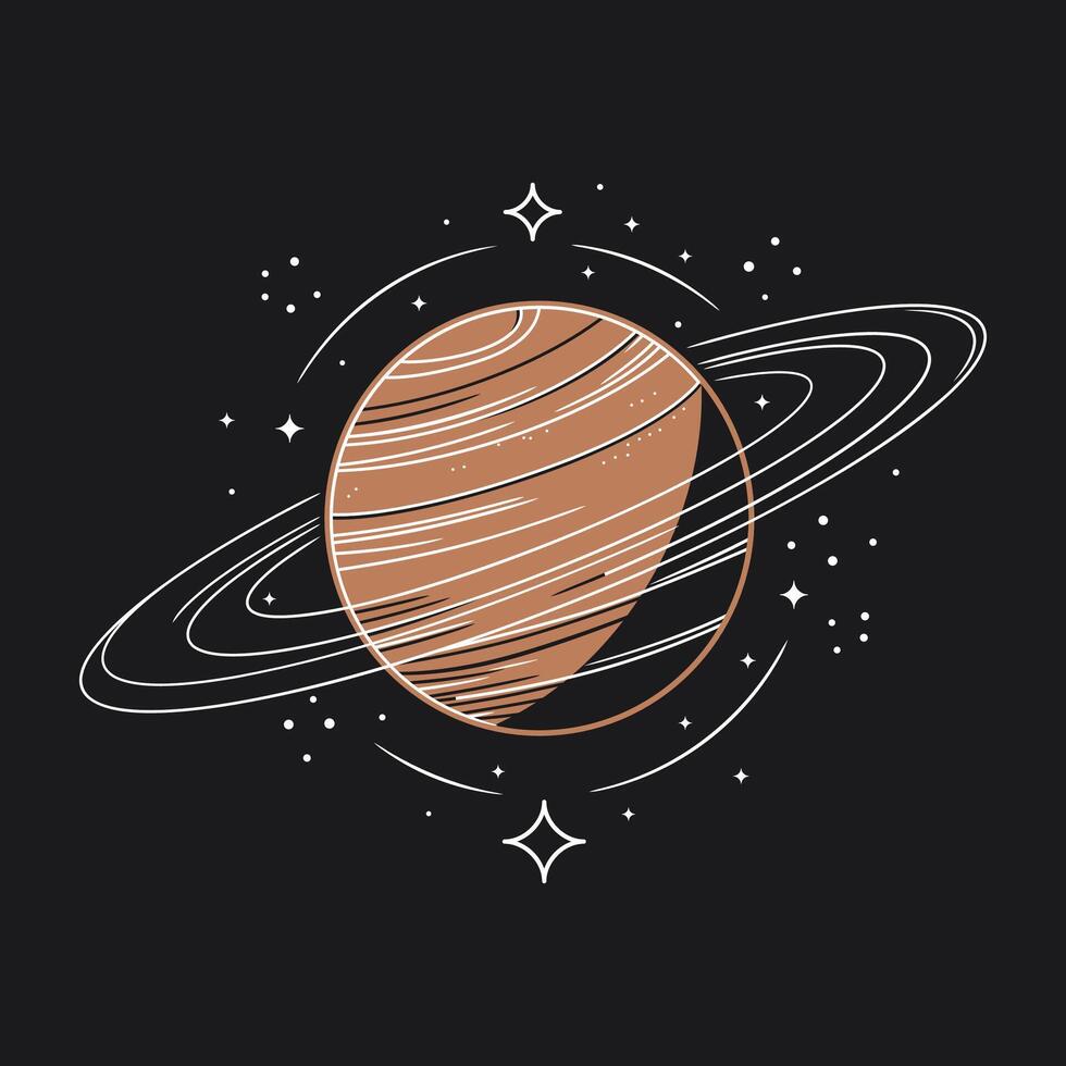 Minimalist illustration of Saturn, the ringed planet, against a dark background vector