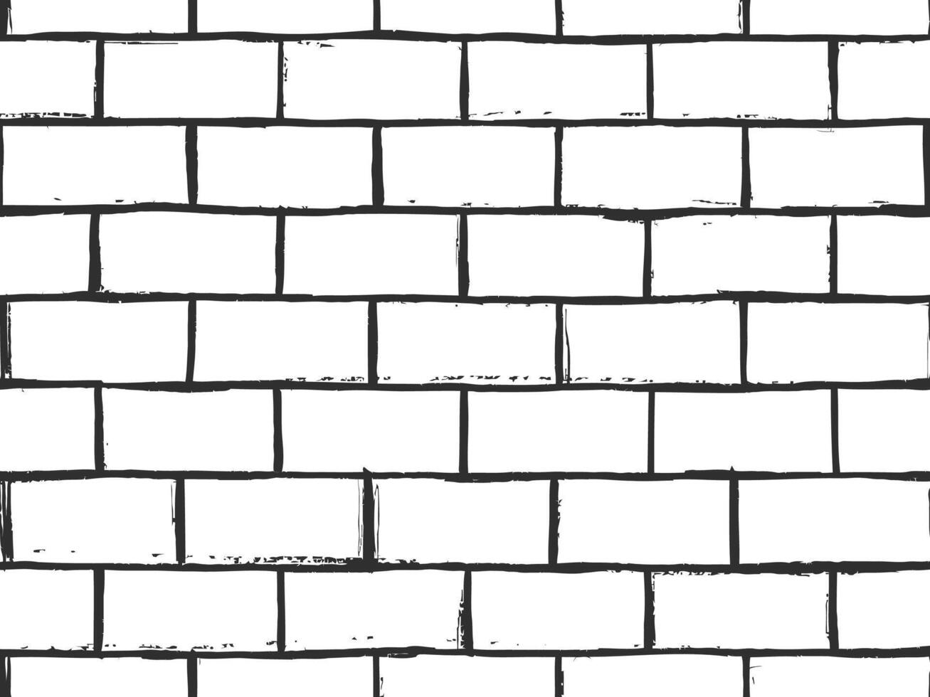 Seamless pattern of a brick wall. Drawn in a simple, black and white style with rough, textured lines vector