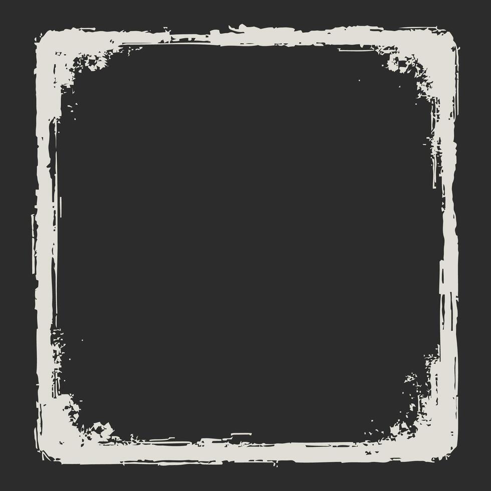 A distressed, square frame with a dark background and a light gray textured border vector