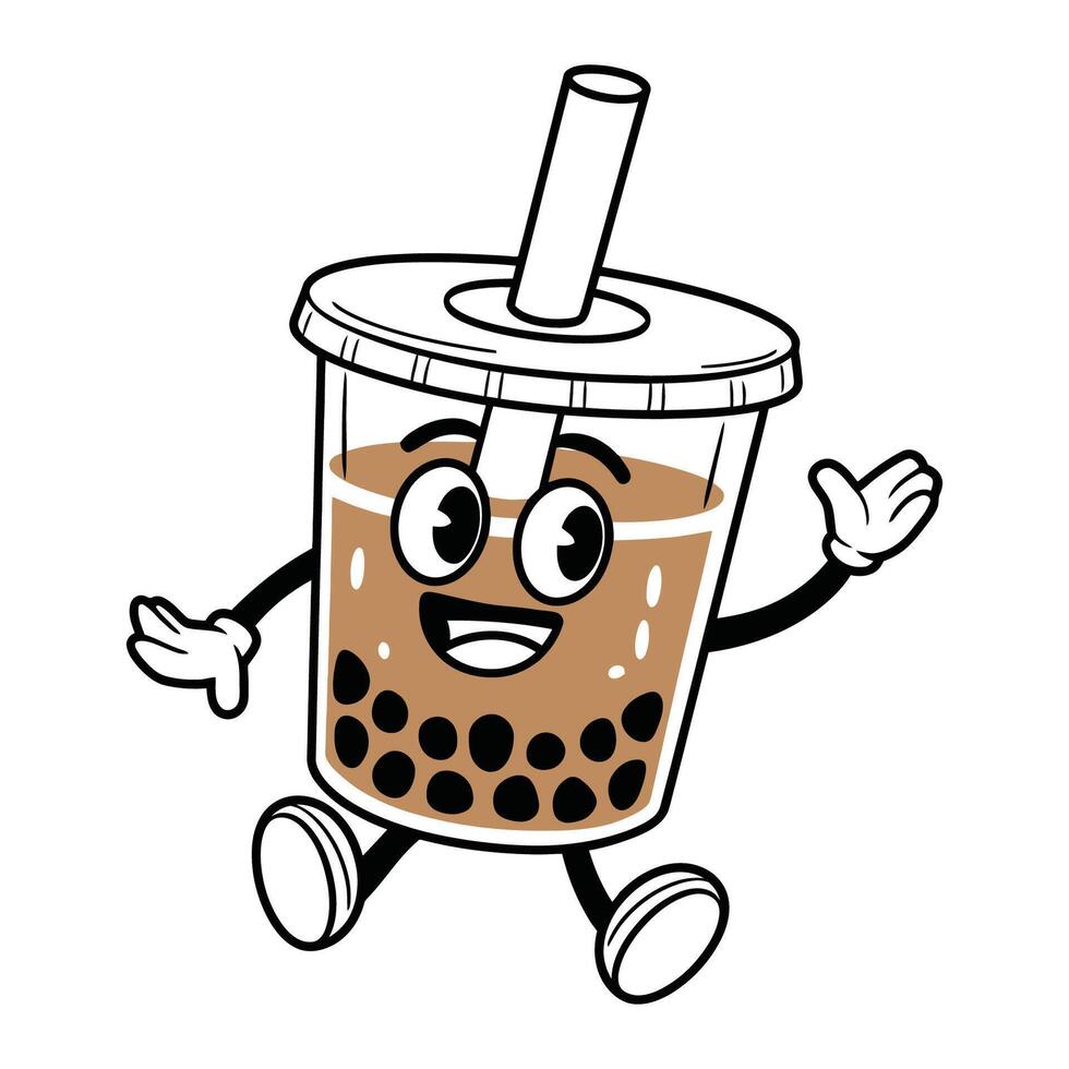Plastic Cup Bubble Tea Cartoon Character Illustration vector