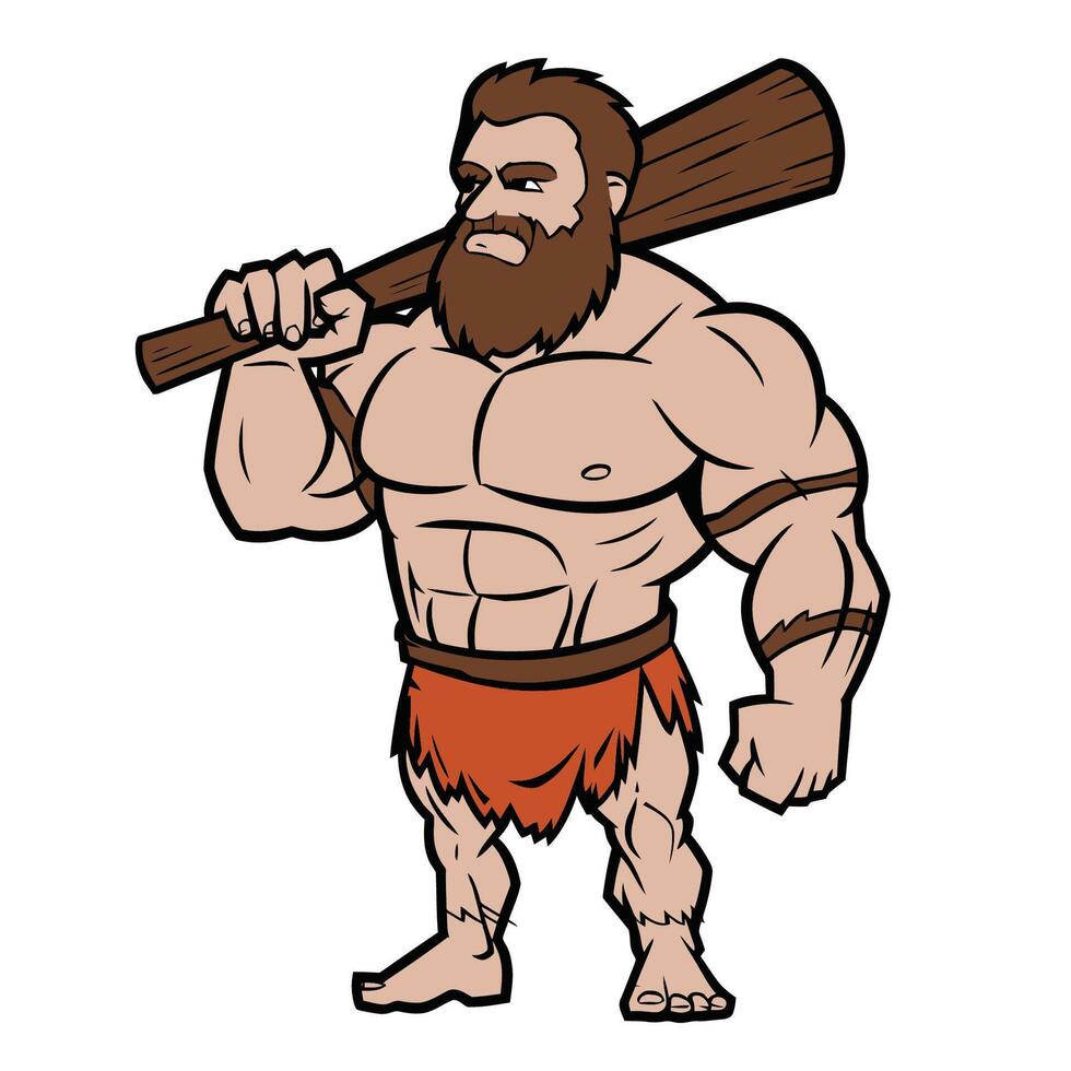 Muscular Cartoon Caveman Character Illustration vector