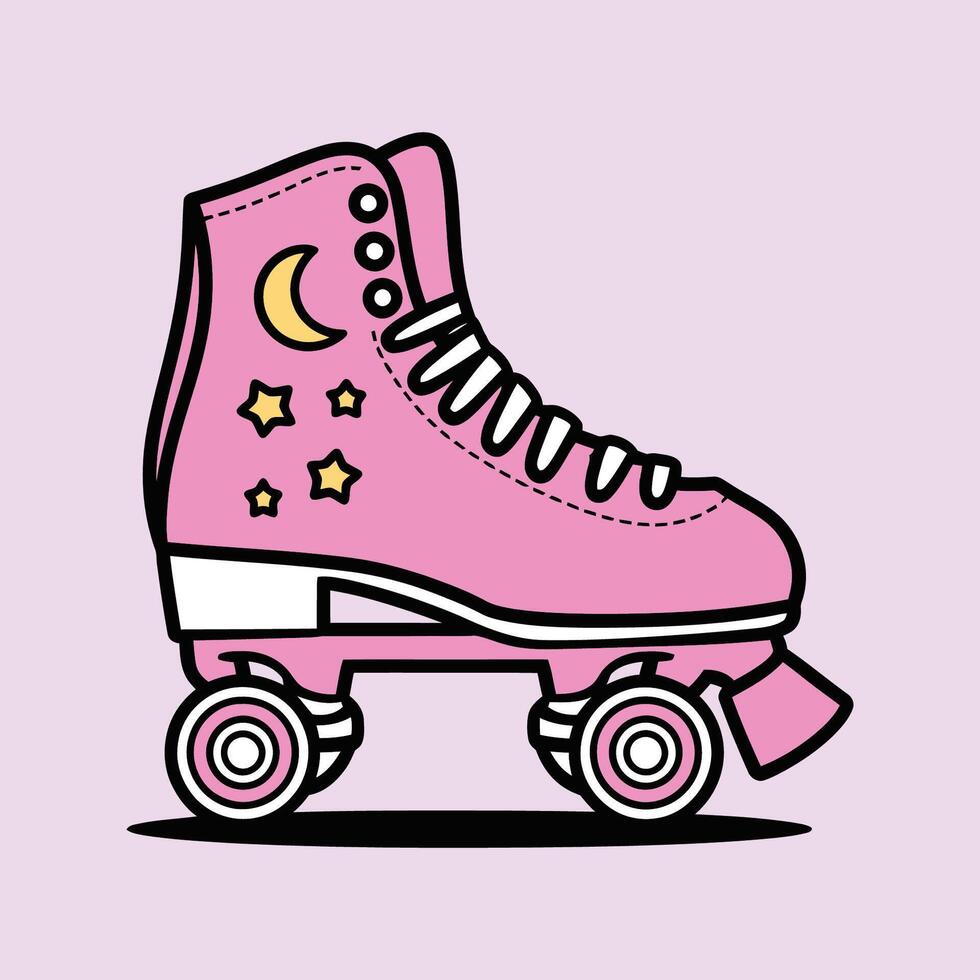 Pink roller skate with moon and stars illustration vector