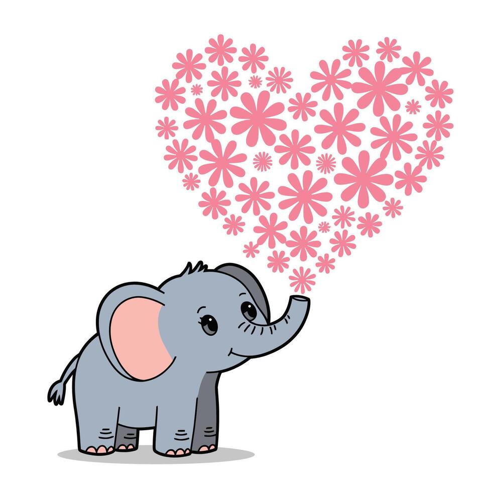 Cute Elephant Blowing Flower Heart Illustration vector