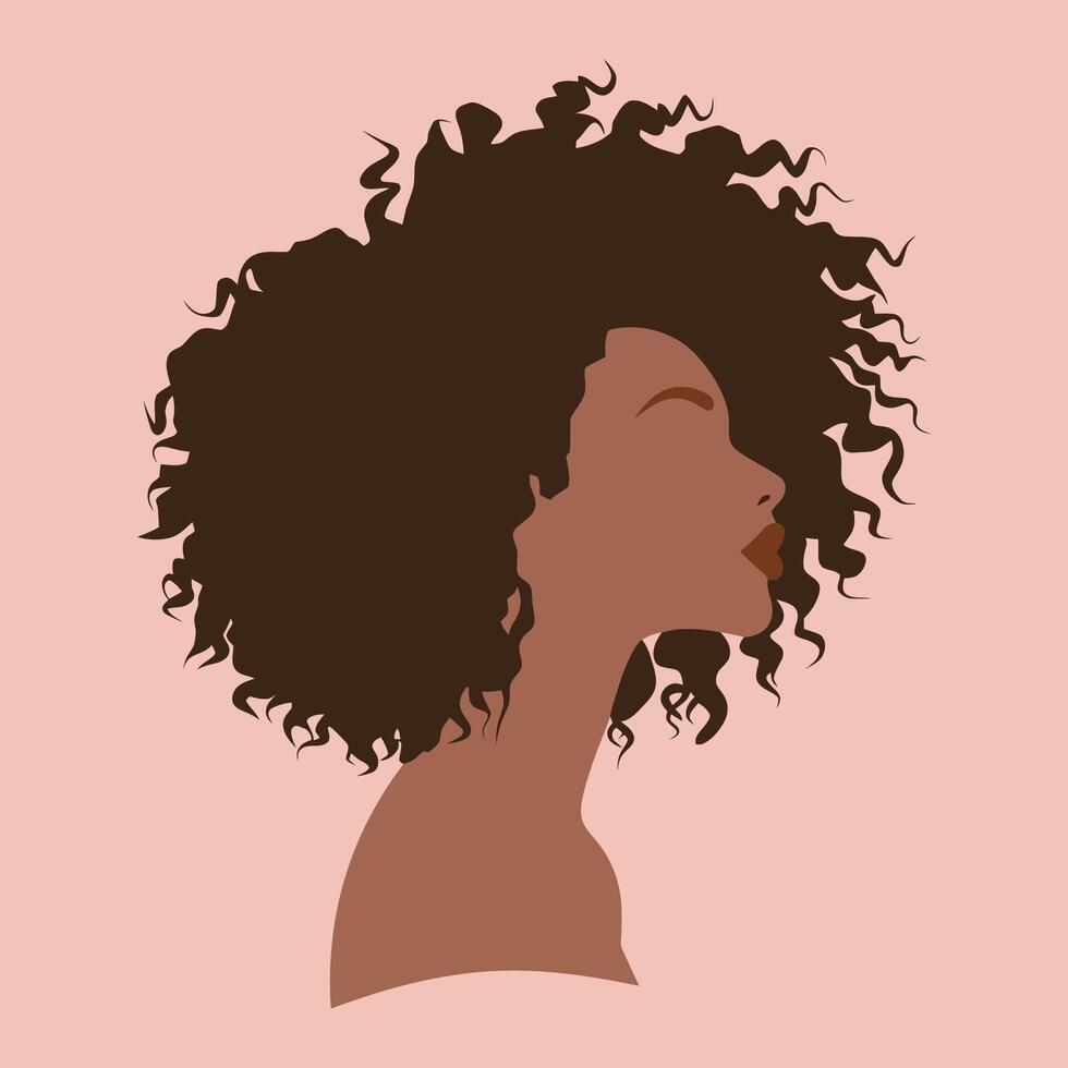 Stylized Profile Silhouette of Black Woman with Curly Hair vector