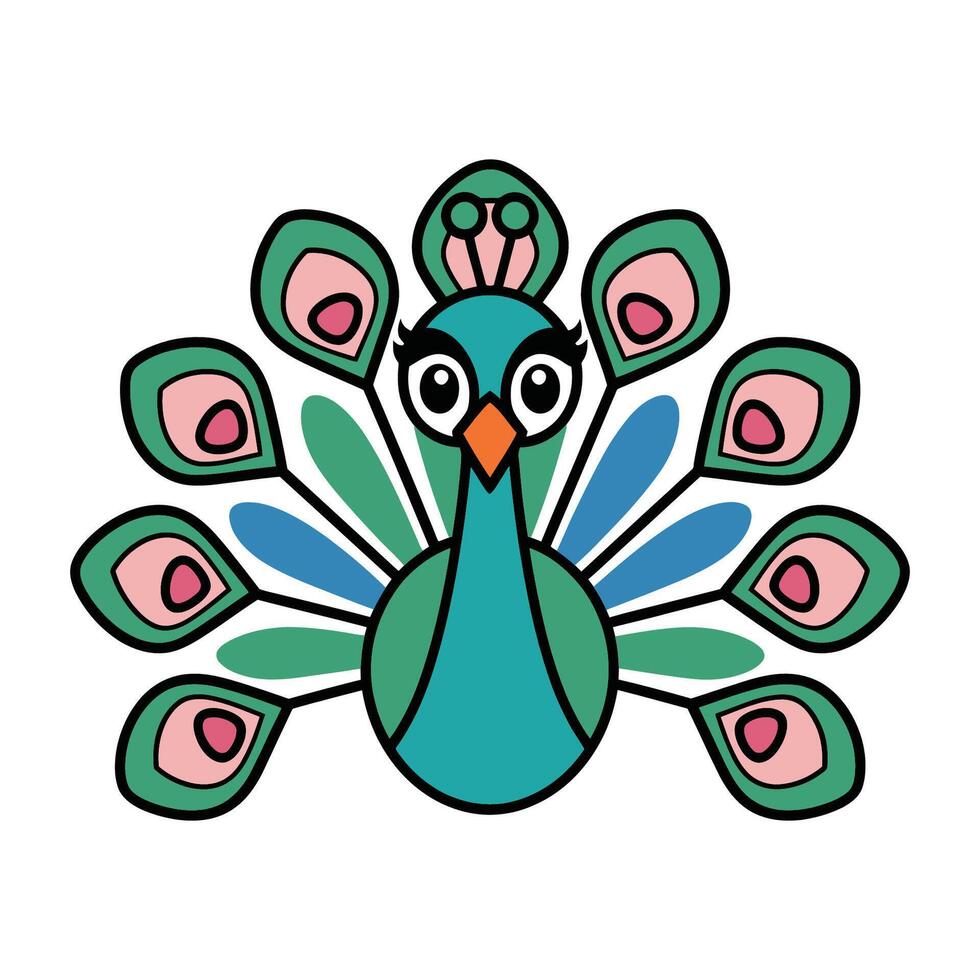 Colorful Cartoon Peacock Animal Illustration vector